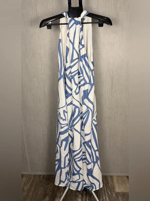 Banana Republic Blue and White Printed Halter Midi Dress - Image 6