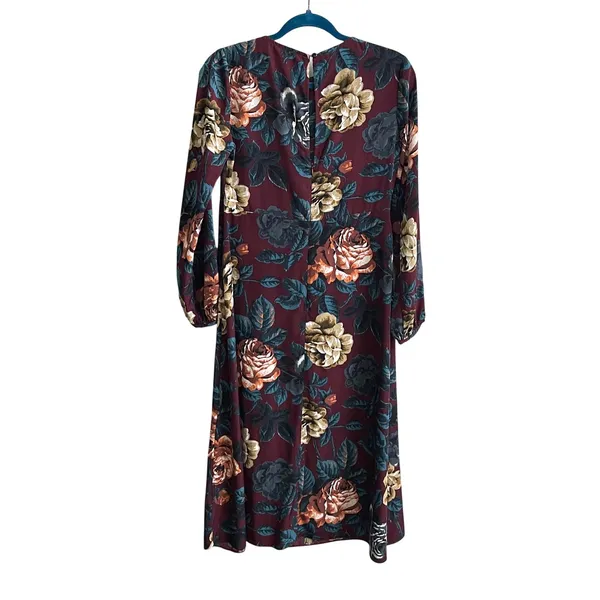 ASOS Midi Dress Women 6 Burgundy Floral Dark Academia Long Sleeve Tea Dress - Image 4