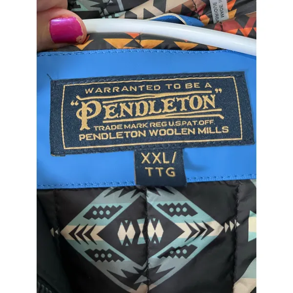 Pendleton Victoria Rain Slicker Women’s Blue Hooded Southwestern Lined Coat XXL - Image 5