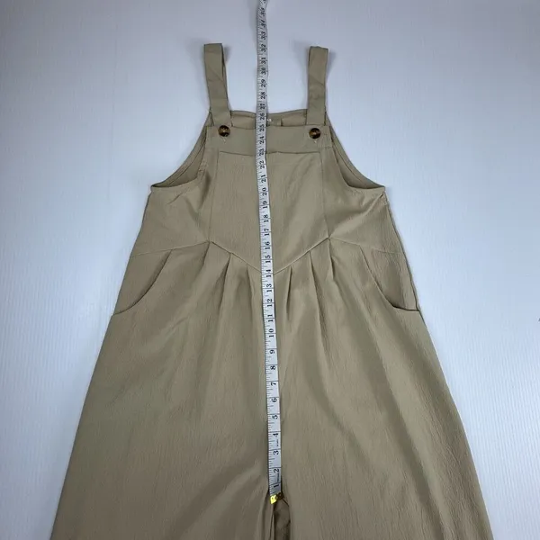 Tan Overalls Baggy Jumpsuit Sleeveless Wide Leg Romper Size Medium Lightweight - Image 5