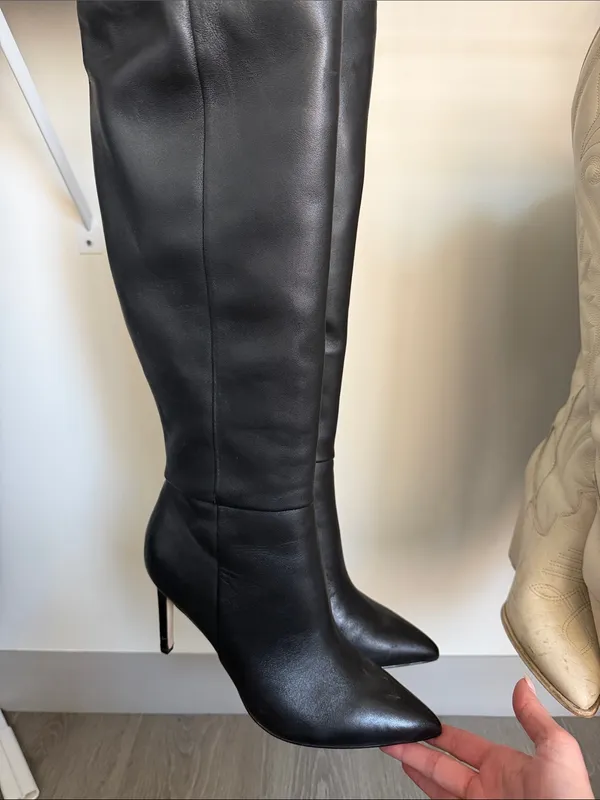 Quizme Platform Leather Boots Black Stiletto Heel Boots with Zipper - Image 8