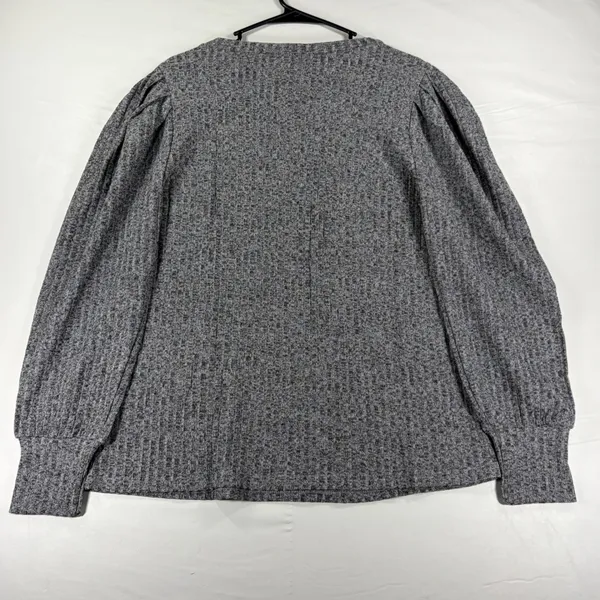 Womens Gray Ribbed Knit V-Neck Puff Sleeve Blouse Size Large NWT Grandmacore Top - Image 8