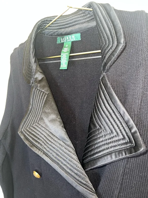 Lauren Ralph Lauren Black Military Knit Jacket Gold Crest Buttons Small‎ - Image 5