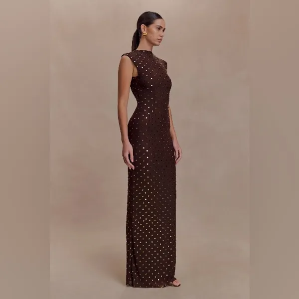 Meshki SamaraSleeveless Diamante Maxi Dress - Chocolate S - Image 6