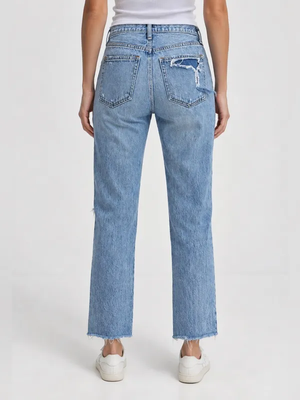 Gap 1969 Mid Rise Destructed Vintage Straight Jeans – Light Indigo – 0/25R - Image 3