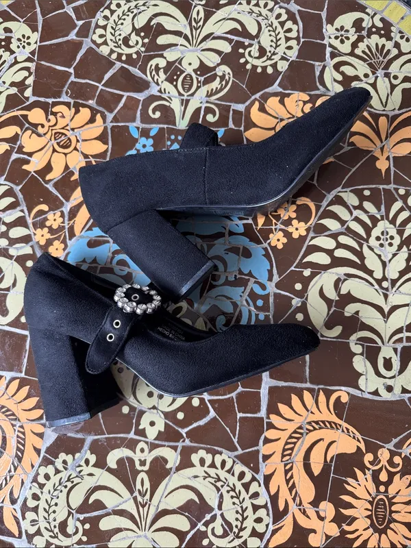 Forever 21 Black Mary Jane Heels with Crystal Circle Buckle - Image 3