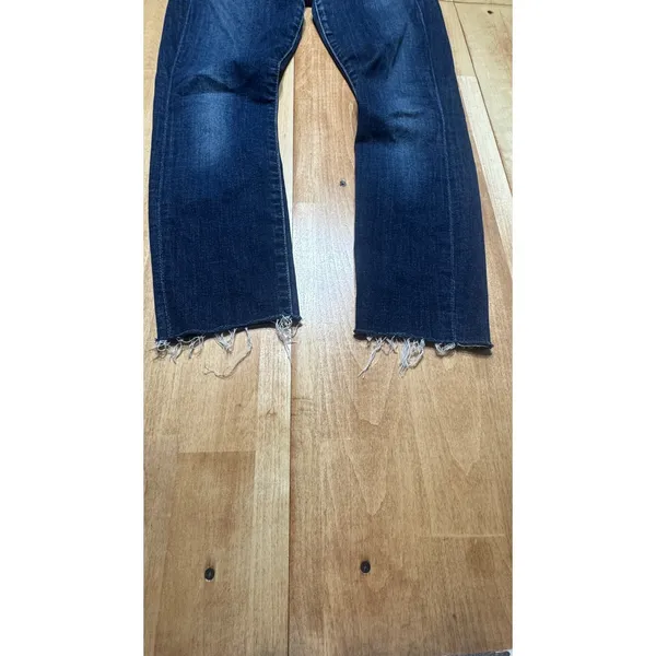 7 For All Mankind Guenevere Dark Wash Raw‎ Hem Straight Leg Jeans Womens Size 27 - Image 2