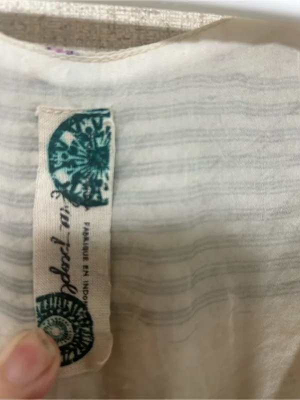 Free People Cream Floral Striped Smocked Camisole with Coral Bands - Image 2
