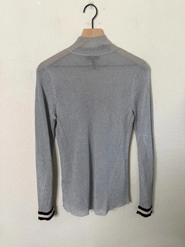 rag & bone Priya Metallic Silver Turtleneck Top Long Sleeve Womens Size M - Image 3