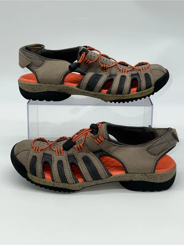 Clarks Tuvia‎ Women's Hiking Sandals in Taupe and Orange Hook and Loop Back-Sz 7 - Image 2