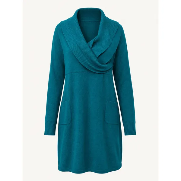 Athleta Teal Sweater Dress 2X Cowl Neck Tunic Organic Cotton Wool Pockets - Image 5