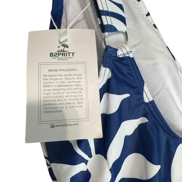B2PRITY Navy White Tropical Floral Ruched‎ One Piece Swimsuit Women's Small - Image 7