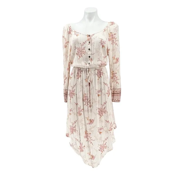 Knox Rose Floral Handkerchief Hem Peasant Midi Dress Cottagecore Button Boho XL - Image 2