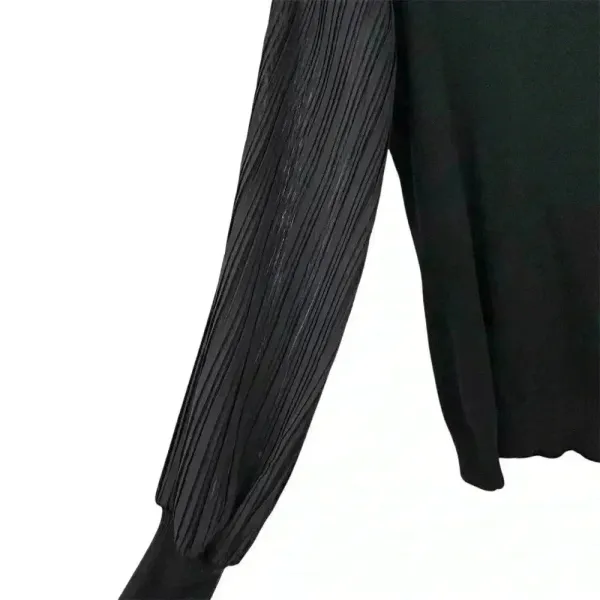 Sioni Women's Black Sheer Pleated Sleeve Mock Neck Blouse Size M‎ - Image 9
