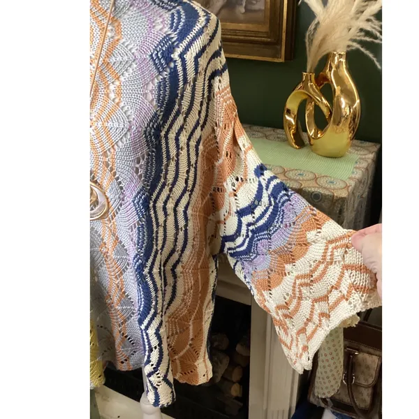 Easel Los Angeles Womens Large Multi Color Chevron Open‎ Knit Oversized Sweater - Image 2
