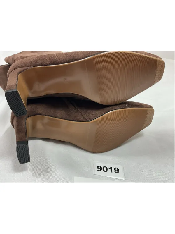 Womans New Knee High Fashion Boots 6.5 Cholate Brown Square Toe 1/4 Zip - Image 6