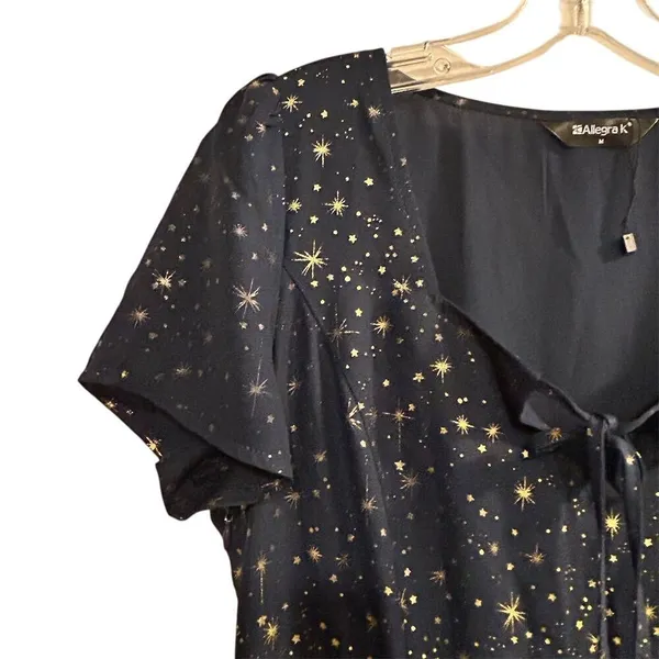 Allegra K Women's Star Print A-Line Short Dress Blue Gold‎ Stars Size M - Image 5