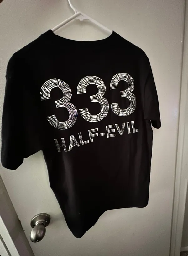 Half Evil 333 Rhinestone T-Shirt - Image 2