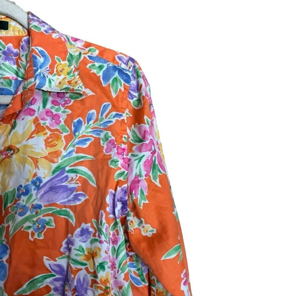 Lauren Ralph Lauren Top Womens Large Multicolor Floral Bright Button Up Blouse - Image 3