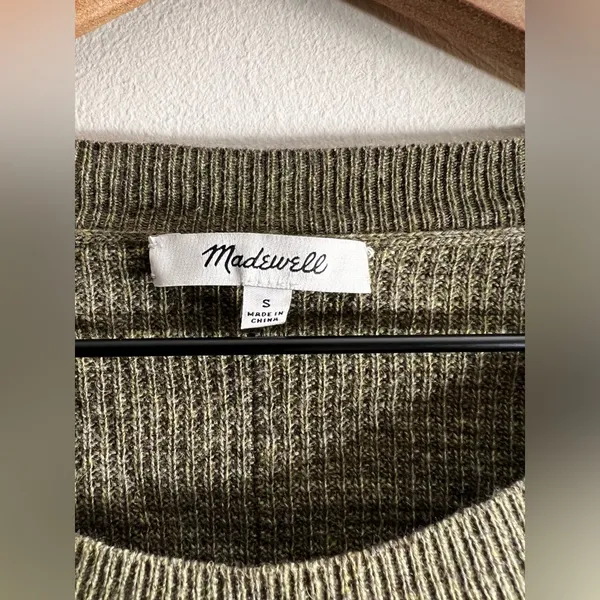 Madewell Just Right Pullover Sweater green Merino Wool Alpaca crew neck Waffle S - Image 3