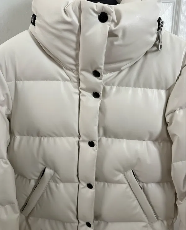 SAM. Vegan Leather White Quilted Puffer Jacket with High Collar - Image 7
