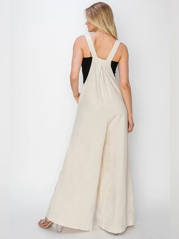 015- Risen Linen Wide Leg Adjustable Overall Jumpsuit – Size XL - Image 3