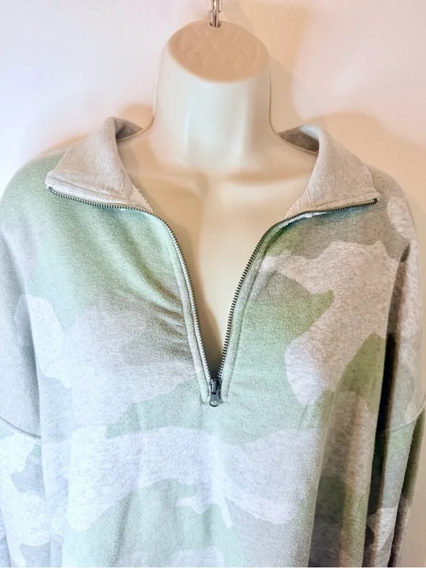 Aerie Large Sage Green Camo Half Zip Pullover Sweatshirt Oversized L - Image 5