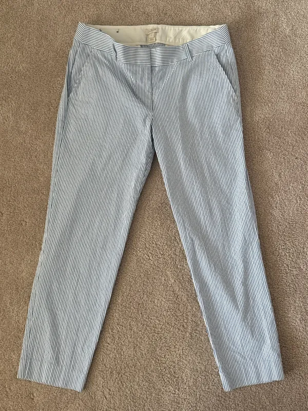 J.Crew Blue & White Striped Seersucker Tapered Ankle Pants‎ - Image 2