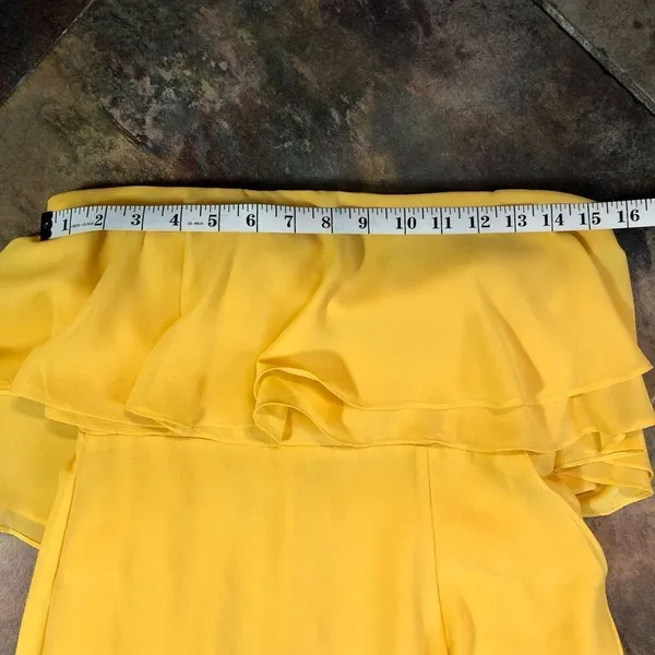 Lovers + Friends Women’s Yellow Strapless Ruffle High Slit in Front Jeadora Gown - Image 4