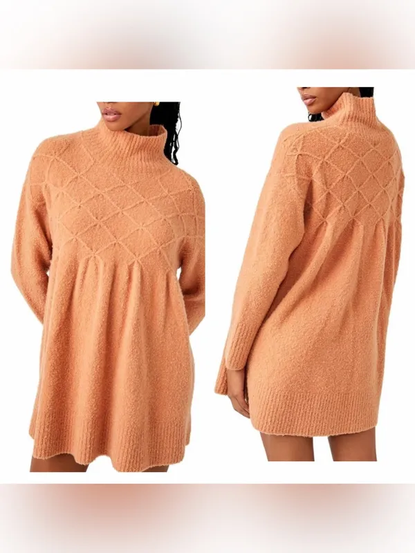 Free People Jaci Wool Blend Sweater Dress Women’s XL Beige Mock Neck - Image 2