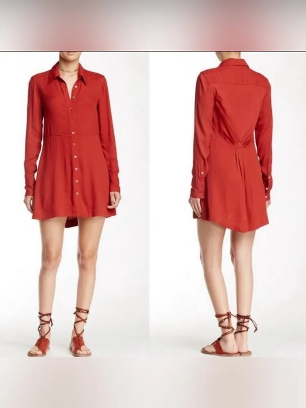 Free People Polka Dot Mini Dress Long Sleeve Button Up Women’s Small Red - Image 2