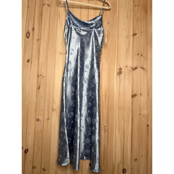 NWT Lulus All About You Slate Blue Floral Jacquard Satin Midi Dress Banquet XL - Image 5