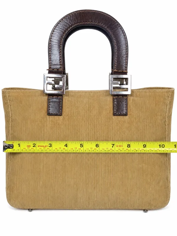 FEND Corduroy Mini Bag with Dark Brown Leather Wrapped Handles & Silver Hardware - Image 5