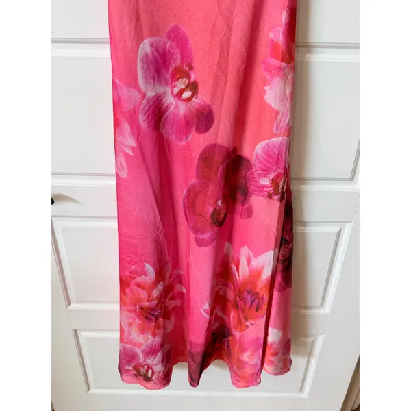 Paper Heart Pink Orchid Floral Cowl Neck Maxi Dress Small Romantic Resort Fairy - Image 4