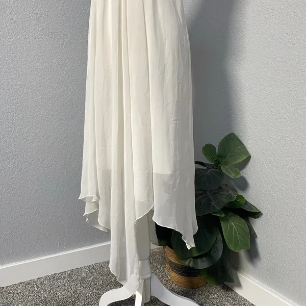 White Ivory Dress Empire Waist Rhinestone Handkerchief Hem Fairycore Whimsical - Image 3