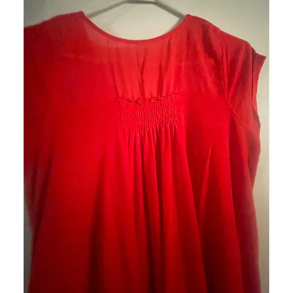Free People‎ Orange Button Front Tunic Top Cap Sleeve Boho Smocked Back V-Neck - Image 5