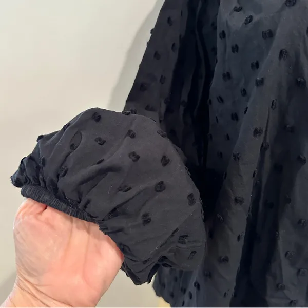 Zara Swiss Dot Blouse Sz M Black Long Sleeves Cotton Button Front Top Shirt - Image 4