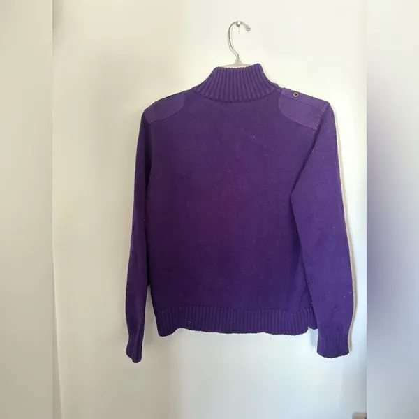 Lauren Ralph Lauren Cotton Sweater Purple Full Zip Turtleneck Large - Image 12