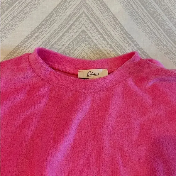 Elan Pink Terry Cloth Bubble Hem Top Size M NWT Short Sleeve Elastic Waist - Image 3