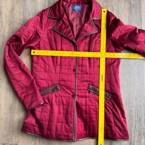 Pendleton Womens Quilted Barn Jacket Red Faux Leather Trim Snap Front Coat XL - Image 5