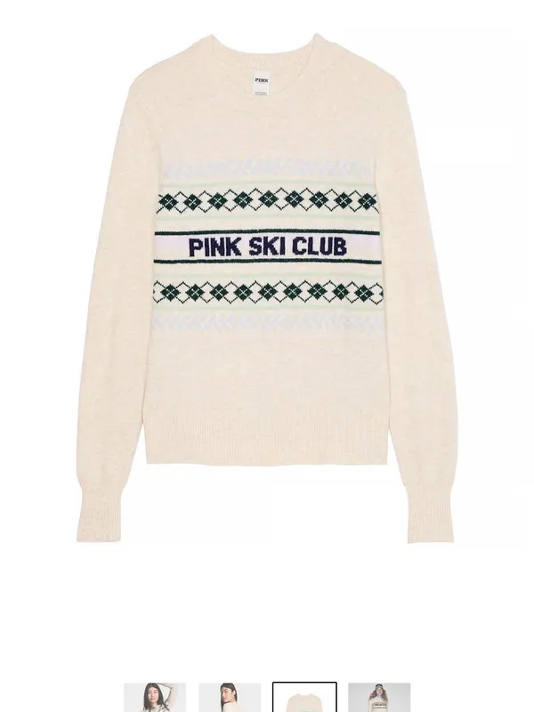 Pink Collegiate Knit Crewneck Sweater Large Ski Club - Image 6