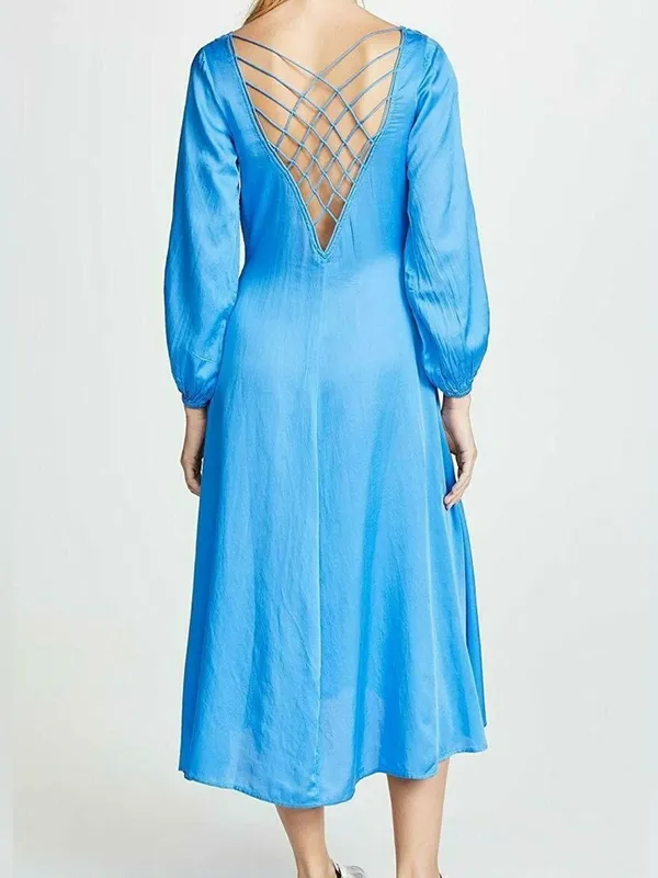Free People Later Days Midi Dress blue summer Resortwear size 6 - Image 7