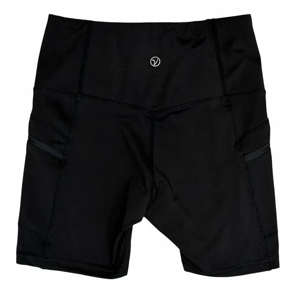 Vogo Athletica Womens S Bike Shorts Black Zip Pockets Stretch Gym Training - Image 2