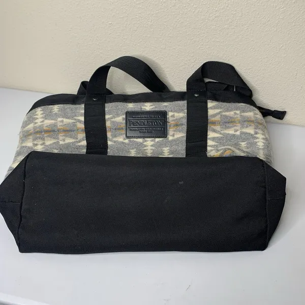 Pendleton Cowhide Leather Wool Travel Tote Zip Black Western - Image 4