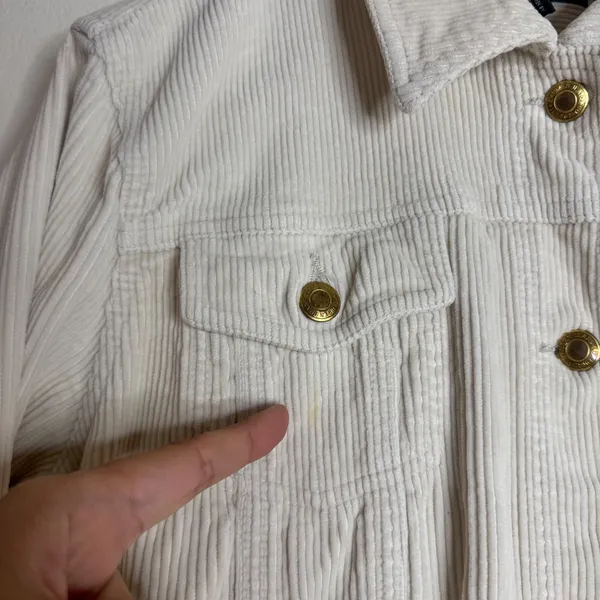 Lauren Jeans Co. Women's Corduroy Trucker Jacket Off White Large - Image 3