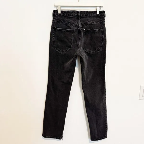 HM Jeans Size 8 Black Faded Distressed High Rise Straight‎ Split Hem Mall Goth - Image 7