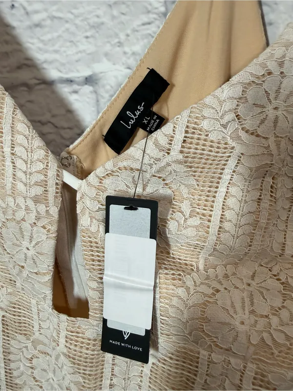 Lulu's NWT Cream Lace Midi Slip Dress with Floral Motif, XL - Image 5