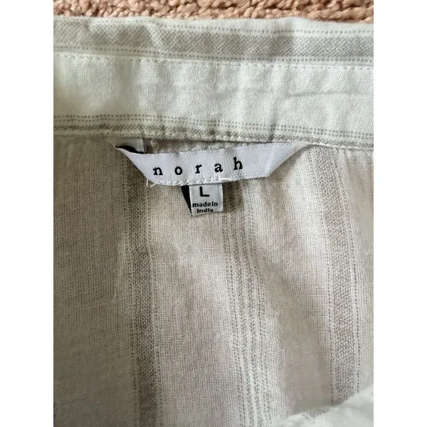 Norah Women’s L Beige Striped Button Up Shirt 100% Cotton Roll Tab Sleeves - Image 2