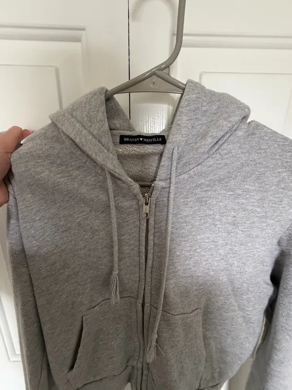 Brandy Melville Zip-Up Cropped Grey - Image 2