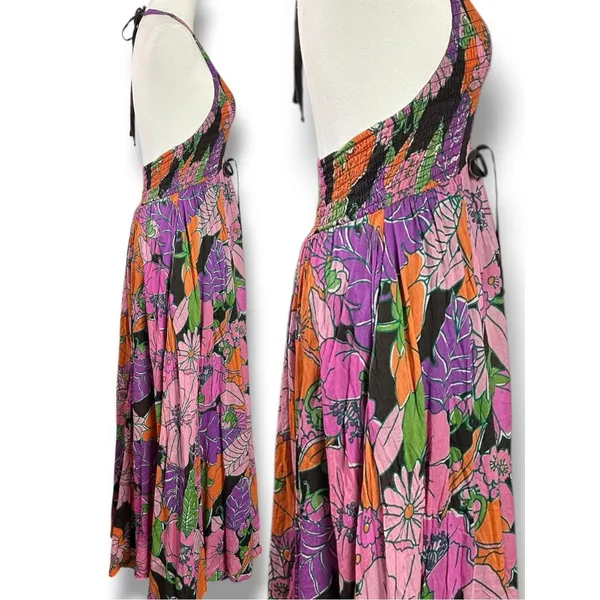 Free People Bohemian Retro 70s Beachy Bayside Florals Halter Maxi Dress Small - Image 10